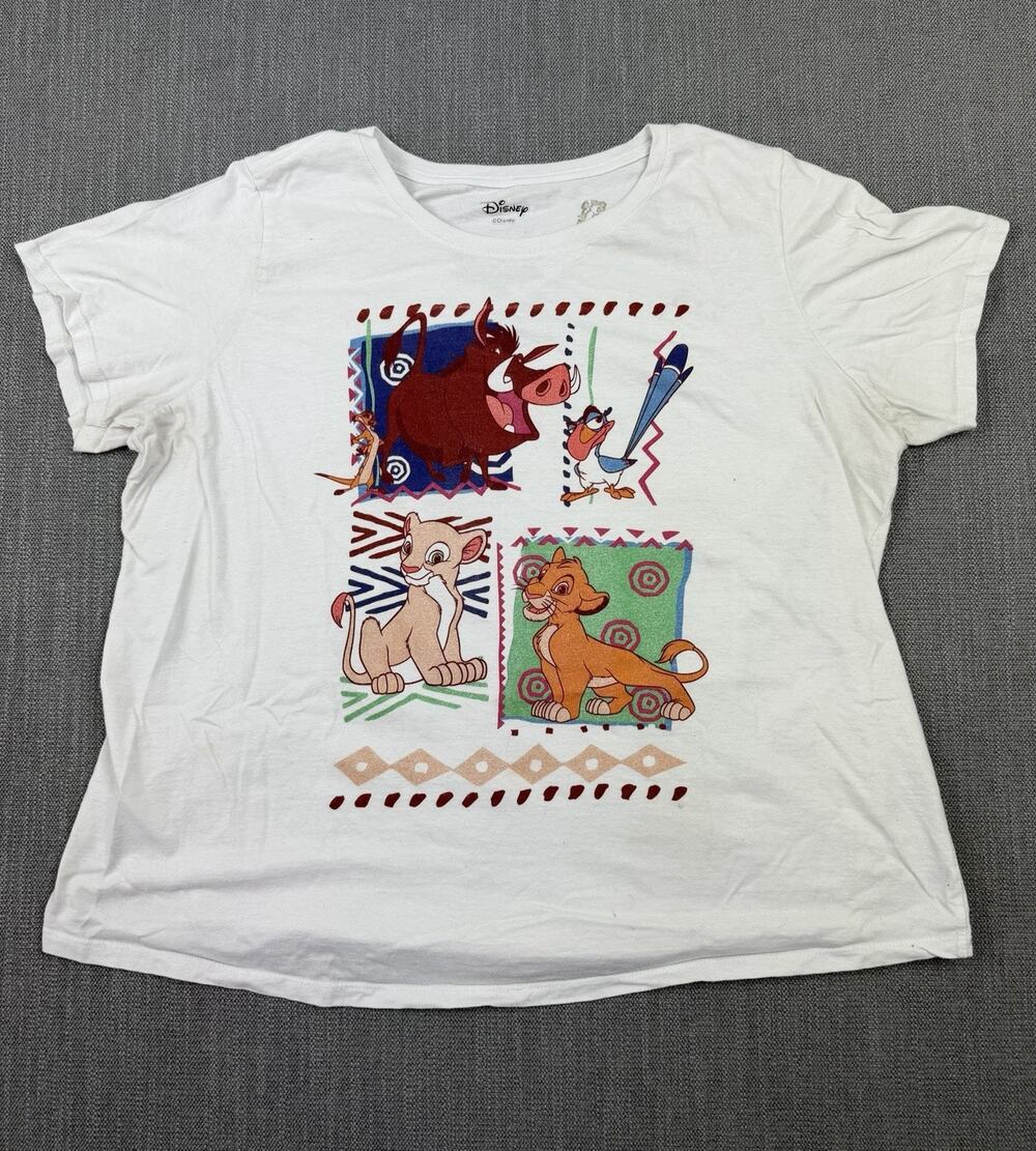 Disney Lion King Graphic T Shirt Women’s 2X White Simba Nala Timon Pumbaa Tee